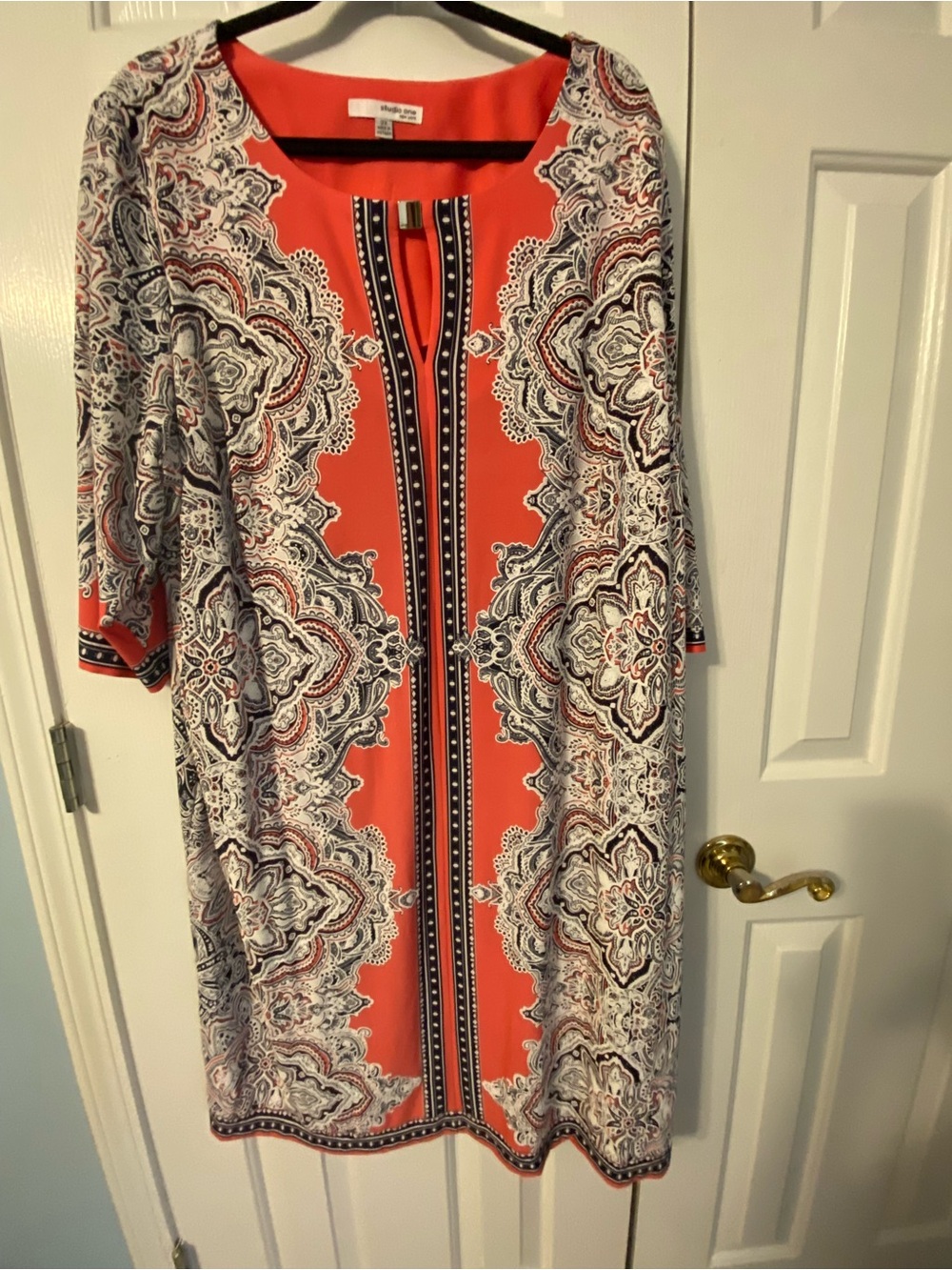 Studio 1 from JCPenney Coral, White & Black Paisley-Print 3/4 Sleeve 3X Dress